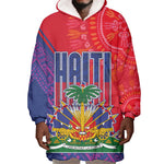 Haiti National Emblem Wearable Blanket Hoodie Dashiki and Polynesian Pattern