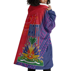 Haiti National Emblem Wearable Blanket Hoodie Dashiki and Polynesian Pattern