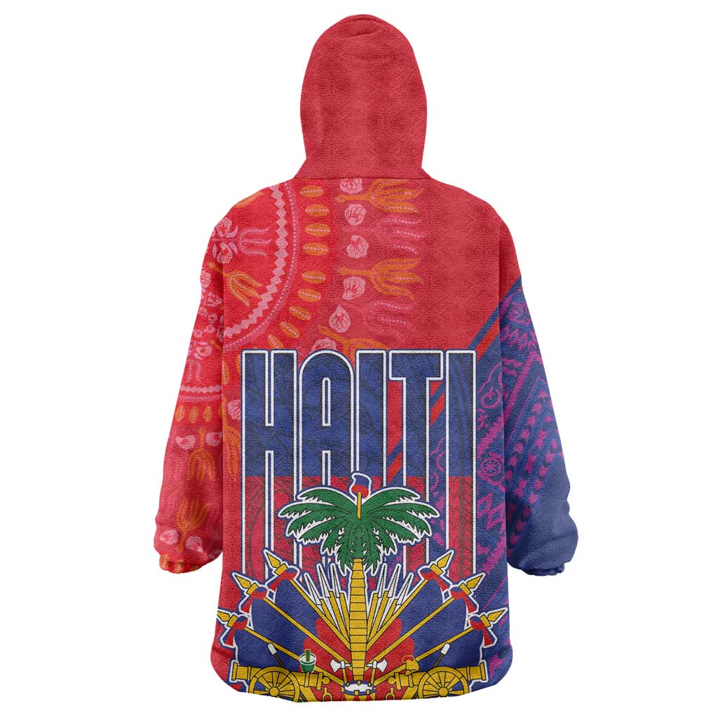 Haiti National Emblem Wearable Blanket Hoodie Dashiki and Polynesian Pattern