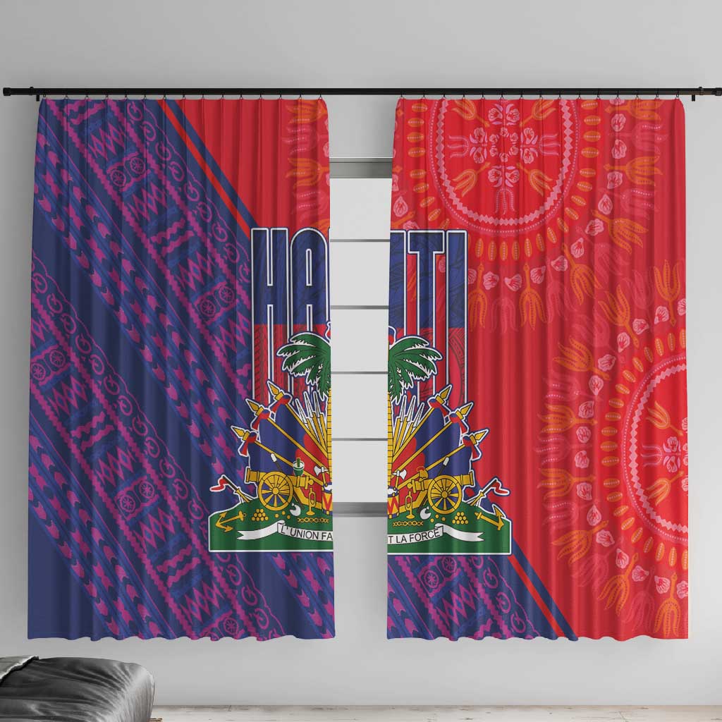 Haiti National Emblem Window Curtain Dashiki and Polynesian Pattern