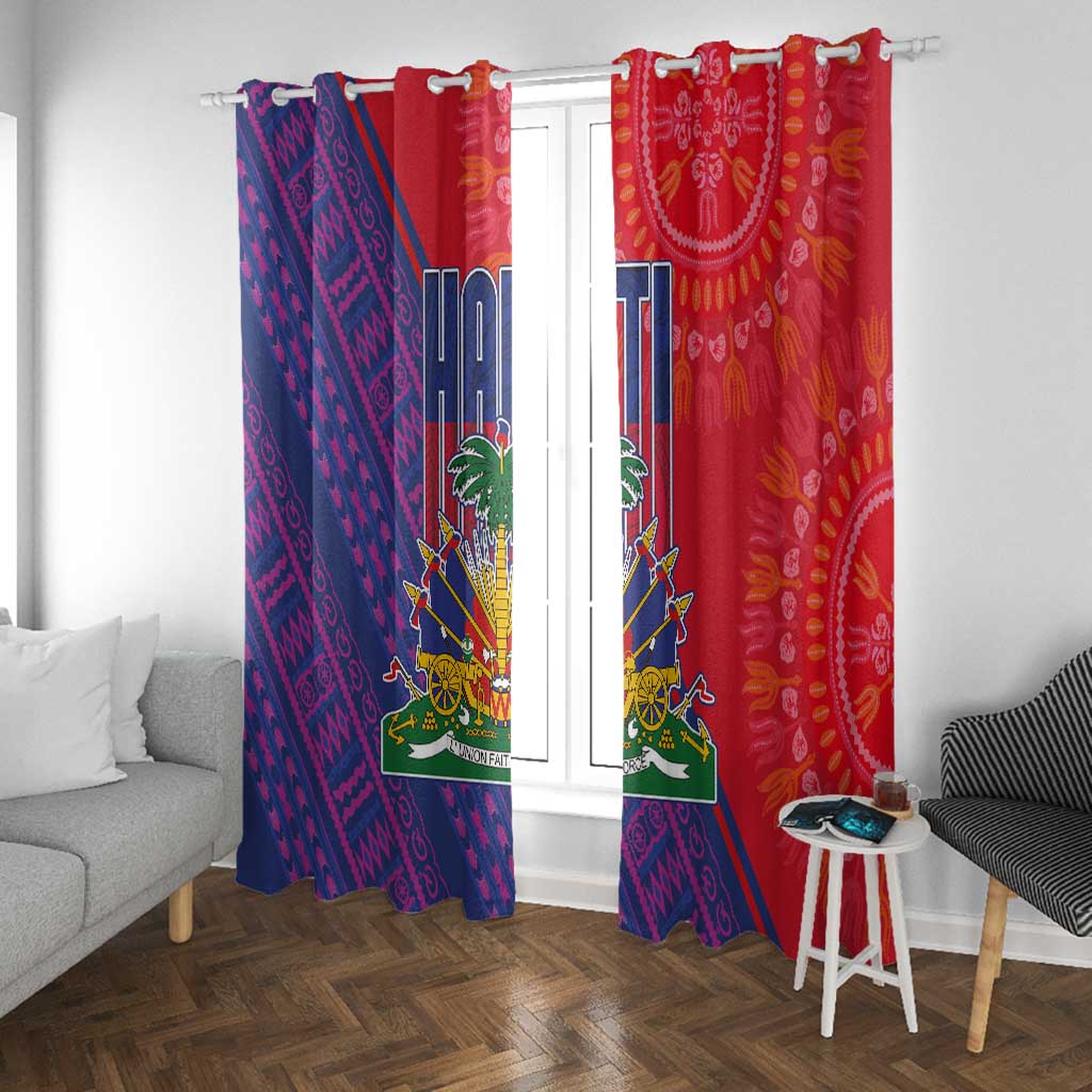 Haiti National Emblem Window Curtain Dashiki and Polynesian Pattern