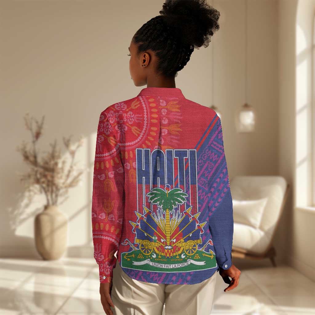 Haiti National Emblem Women Casual Shirt Dashiki and Polynesian Pattern