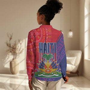 Haiti National Emblem Women Casual Shirt Dashiki and Polynesian Pattern