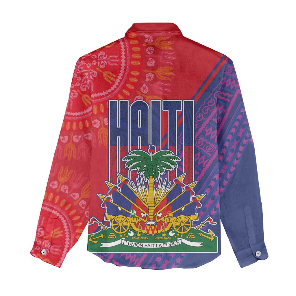 Haiti National Emblem Women Casual Shirt Dashiki and Polynesian Pattern