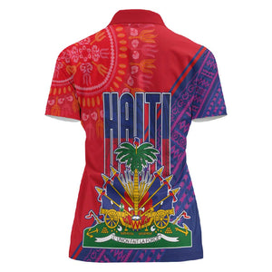 Haiti National Emblem Women Polo Shirt Dashiki and Polynesian Pattern