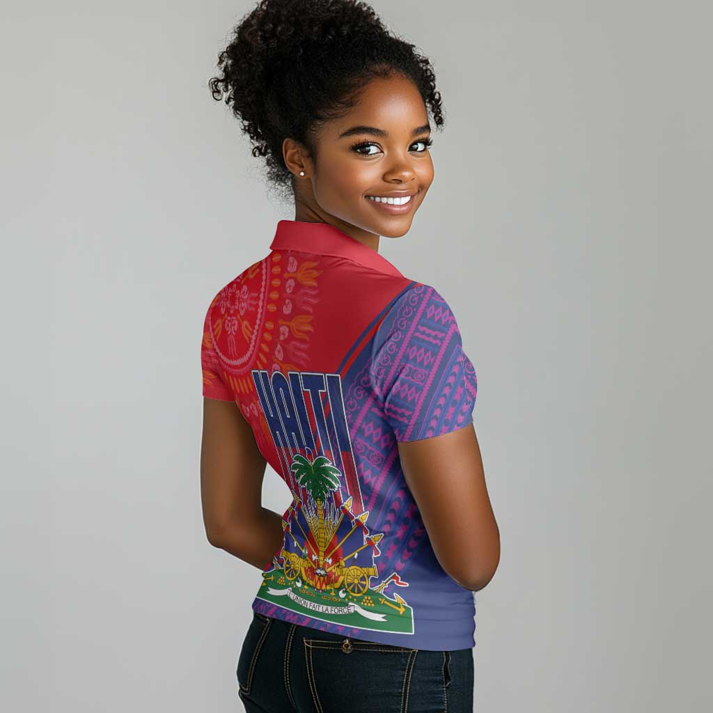 Haiti National Emblem Women Polo Shirt Dashiki and Polynesian Pattern