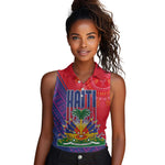 Haiti National Emblem Women Sleeveless Polo Shirt Dashiki and Polynesian Pattern