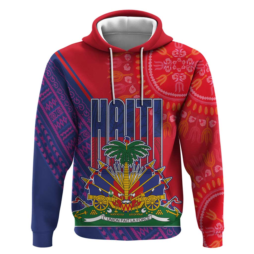 Haiti National Emblem Zip Hoodie Dashiki and Polynesian Pattern