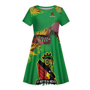 Custom Afro-St Kitts and Nevis Cricket Patriots Kid Short Sleeve Dress Caribbean Tropical Sporty - African Pride