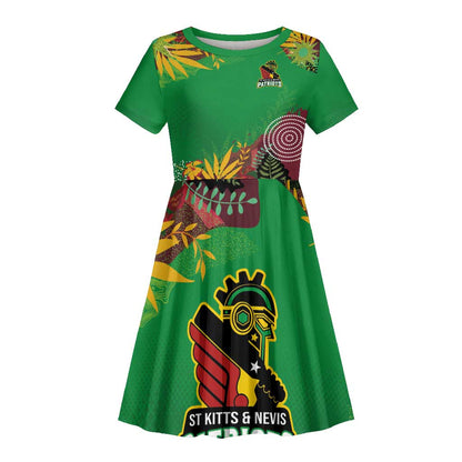 Custom Afro-St Kitts and Nevis Cricket Patriots Kid Short Sleeve Dress Caribbean Tropical Sporty - African Pride