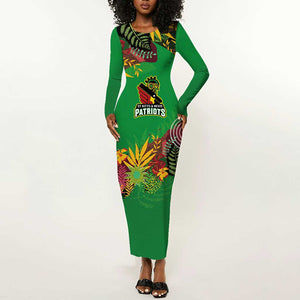 Custom Afro-St Kitts and Nevis Cricket Patriots Long Sleeve Bodycon Dress Caribbean Tropical Sporty - African Pride
