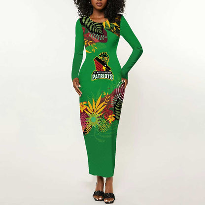Custom Afro-St Kitts and Nevis Cricket Patriots Long Sleeve Bodycon Dress Caribbean Tropical Sporty - African Pride