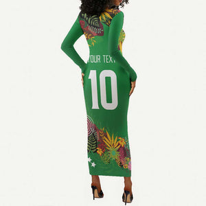 Custom Afro-St Kitts and Nevis Cricket Patriots Long Sleeve Bodycon Dress Caribbean Tropical Sporty - African Pride