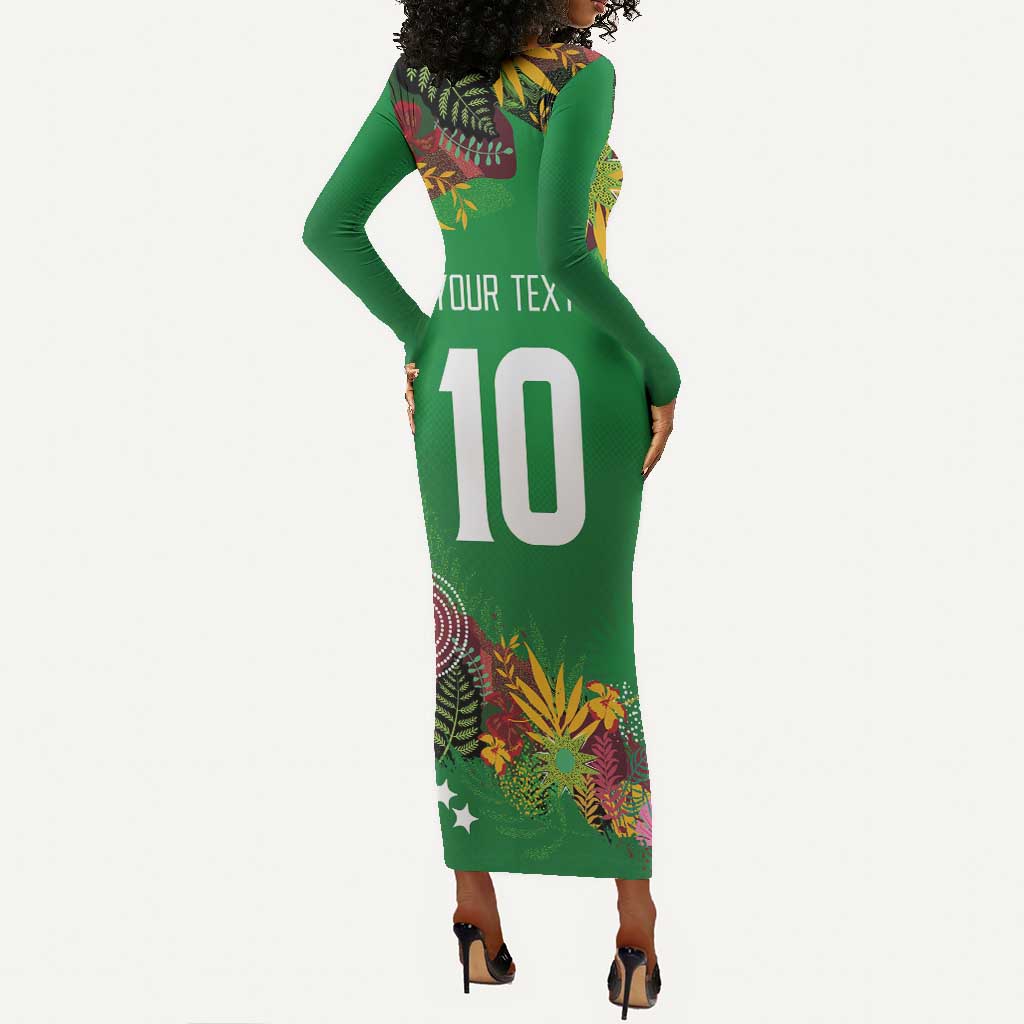 Custom Afro-St Kitts and Nevis Cricket Patriots Long Sleeve Bodycon Dress Caribbean Tropical Sporty - African Pride