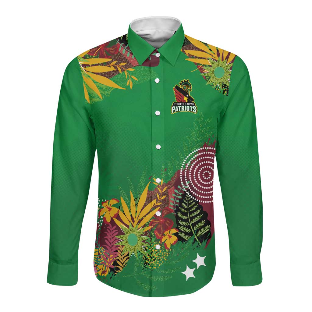 Custom Afro-St Kitts and Nevis Cricket Patriots Long Sleeve Button Shirt Caribbean Tropical Sporty - African Pride