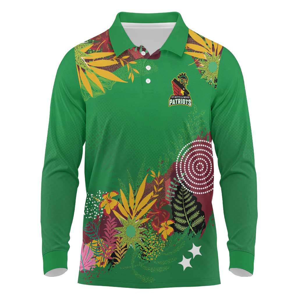 Custom Afro-St Kitts and Nevis Cricket Patriots Long Sleeve Polo Shirt Caribbean Tropical Sporty - African Pride