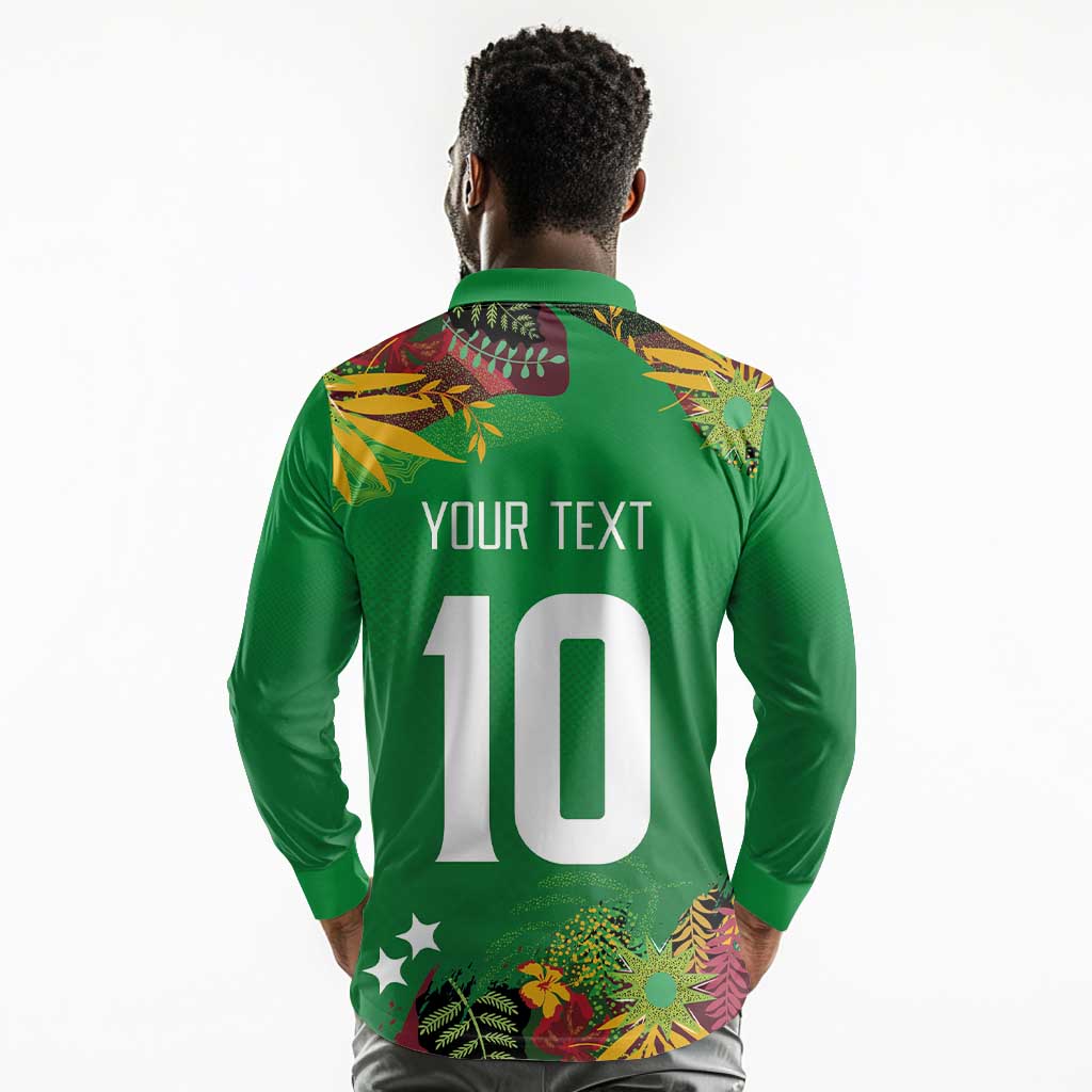 Custom Afro-St Kitts and Nevis Cricket Patriots Long Sleeve Polo Shirt Caribbean Tropical Sporty - African Pride