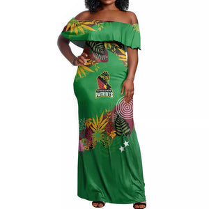 Custom Afro-St Kitts and Nevis Cricket Patriots Off Shoulder Maxi Dress Caribbean Tropical Sporty - African Pride