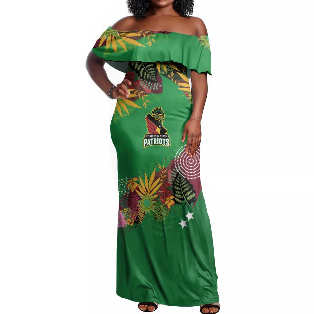Custom Afro-St Kitts and Nevis Cricket Patriots Off Shoulder Maxi Dress Caribbean Tropical Sporty - African Pride