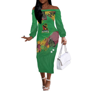 Custom Afro-St Kitts and Nevis Cricket Patriots Off The Shoulder Long Sleeve Dress Caribbean Tropical Sporty - African Pride