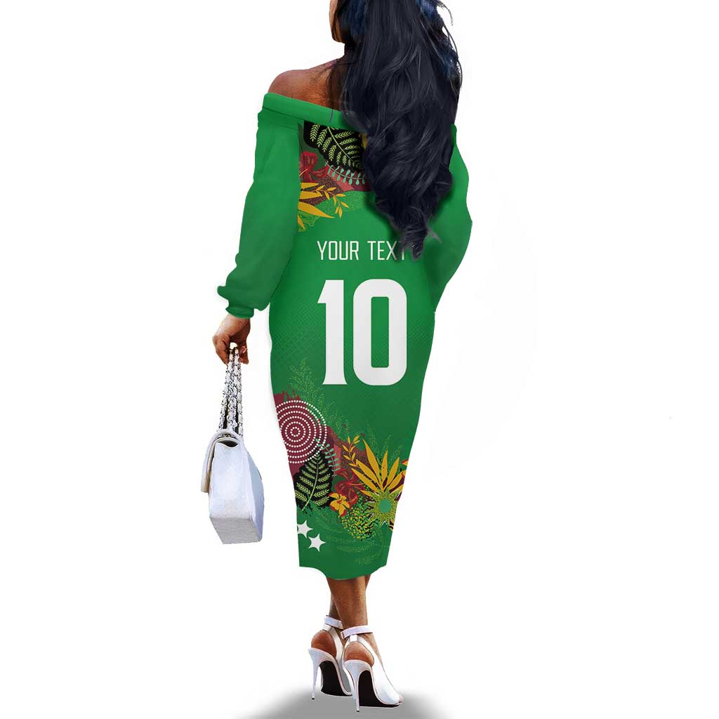 Custom Afro-St Kitts and Nevis Cricket Patriots Off The Shoulder Long Sleeve Dress Caribbean Tropical Sporty - African Pride