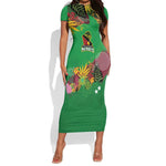 Custom Afro-St Kitts and Nevis Cricket Patriots Short Sleeve Bodycon Dress Caribbean Tropical Sporty - African Pride