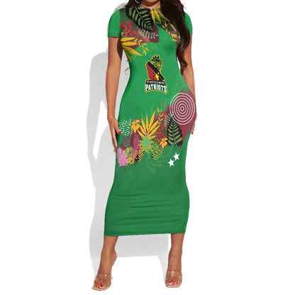 Custom Afro-St Kitts and Nevis Cricket Patriots Short Sleeve Bodycon Dress Caribbean Tropical Sporty - African Pride