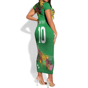 Custom Afro-St Kitts and Nevis Cricket Patriots Short Sleeve Bodycon Dress Caribbean Tropical Sporty - African Pride