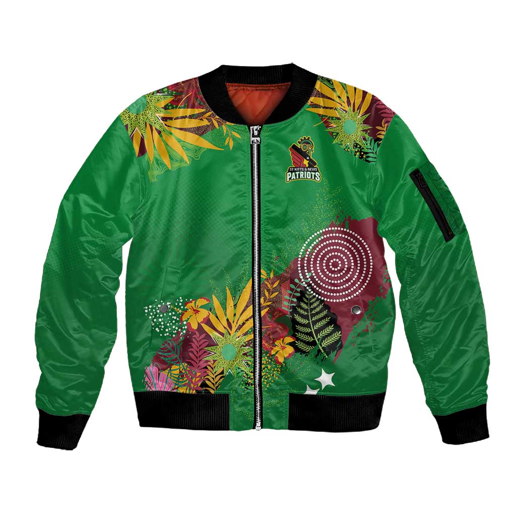 Custom Afro-St Kitts and Nevis Cricket Patriots Sleeve Zip Bomber Jacket Caribbean Tropical Sporty - African Pride