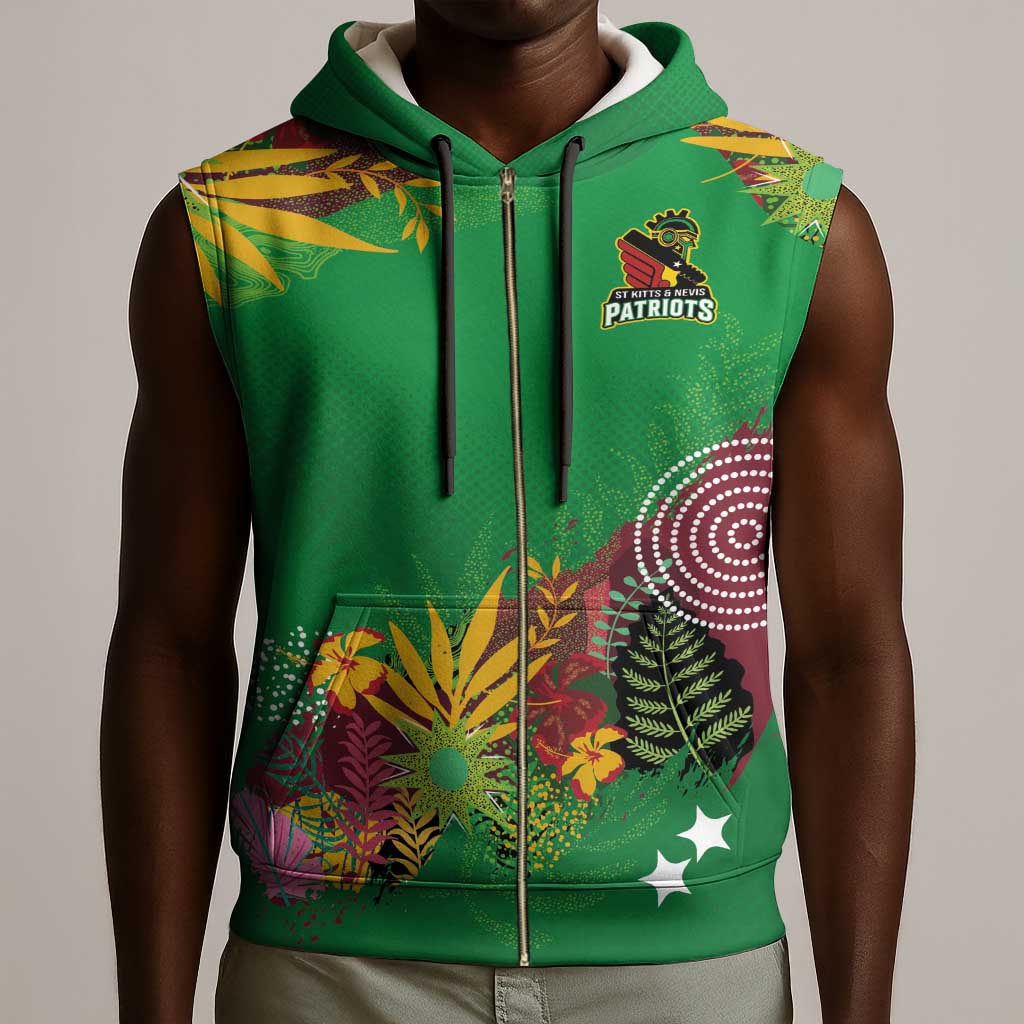 Custom Afro-St Kitts and Nevis Cricket Patriots Sleeveless Zip Hoodie Caribbean Tropical Sporty - African Pride
