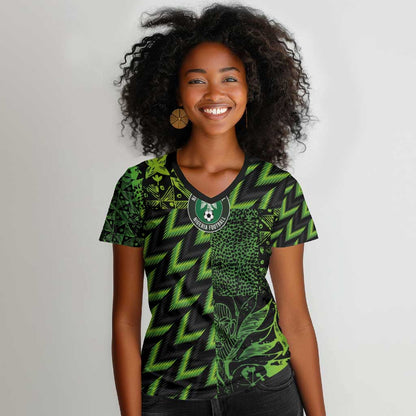 Nigeria Football Custom Women V-Neck T-Shirt Champions-Super Eagles - African Pride