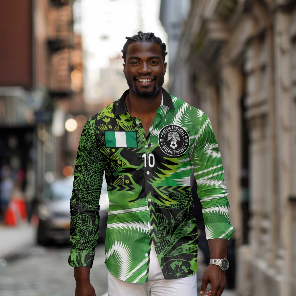 Nigeria Football Custom Long Sleeve Button Shirt Super Eagles-Africa Spirit - African Pride