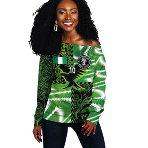 Nigeria Football Custom Off Shoulder Sweater Super Eagles-Africa Spirit - African Pride