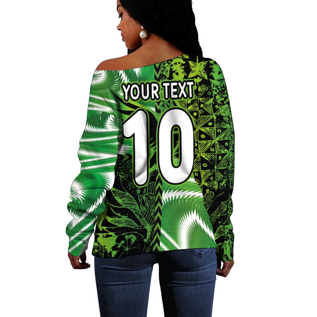 Nigeria Football Custom Off Shoulder Sweater Super Eagles-Africa Spirit - African Pride