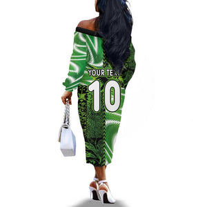 Nigeria Football Custom Off The Shoulder Long Sleeve Dress Super Eagles-Africa Spirit - African Pride