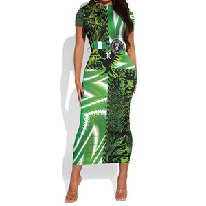 Nigeria Football Custom Short Sleeve Bodycon Dress Super Eagles-Africa Spirit - African Pride