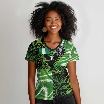Nigeria Football Custom Women V-Neck T-Shirt Super Eagles-Africa Spirit - African Pride