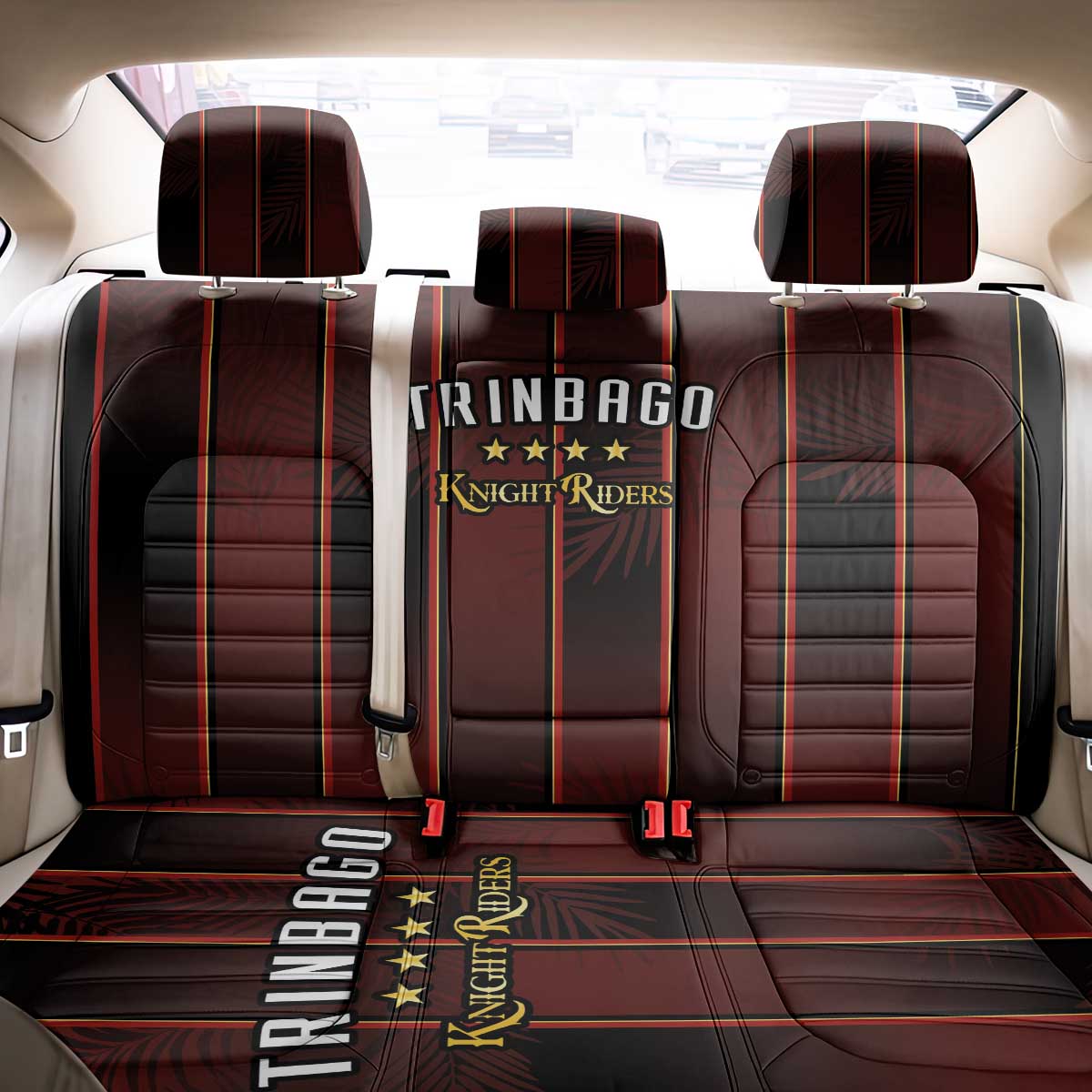 Afro-Trinbago Cricket Knight Riders Back Car Seat Cover Palm Leaves Stripes Style - African Pride