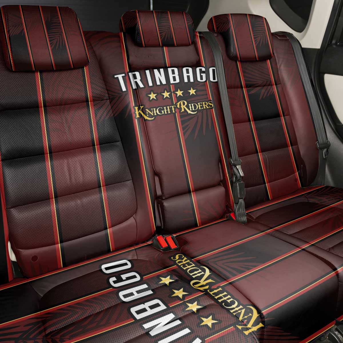 Afro-Trinbago Cricket Knight Riders Back Car Seat Cover Palm Leaves Stripes Style - African Pride