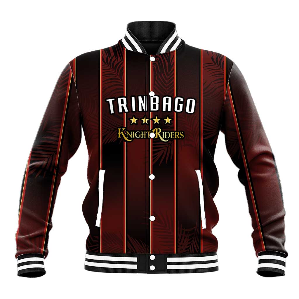 Custom Afro-Trinbago Cricket Knight Riders Baseball Jacket Palm Leaves Stripes Style - African Pride