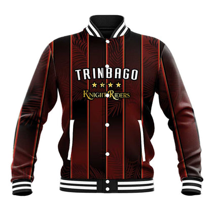 Custom Afro-Trinbago Cricket Knight Riders Baseball Jacket Palm Leaves Stripes Style - African Pride
