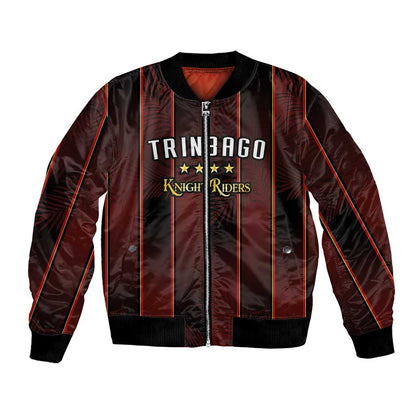 Custom Afro-Trinbago Cricket Knight Riders Bomber Jacket Palm Leaves Stripes Style - African Pride