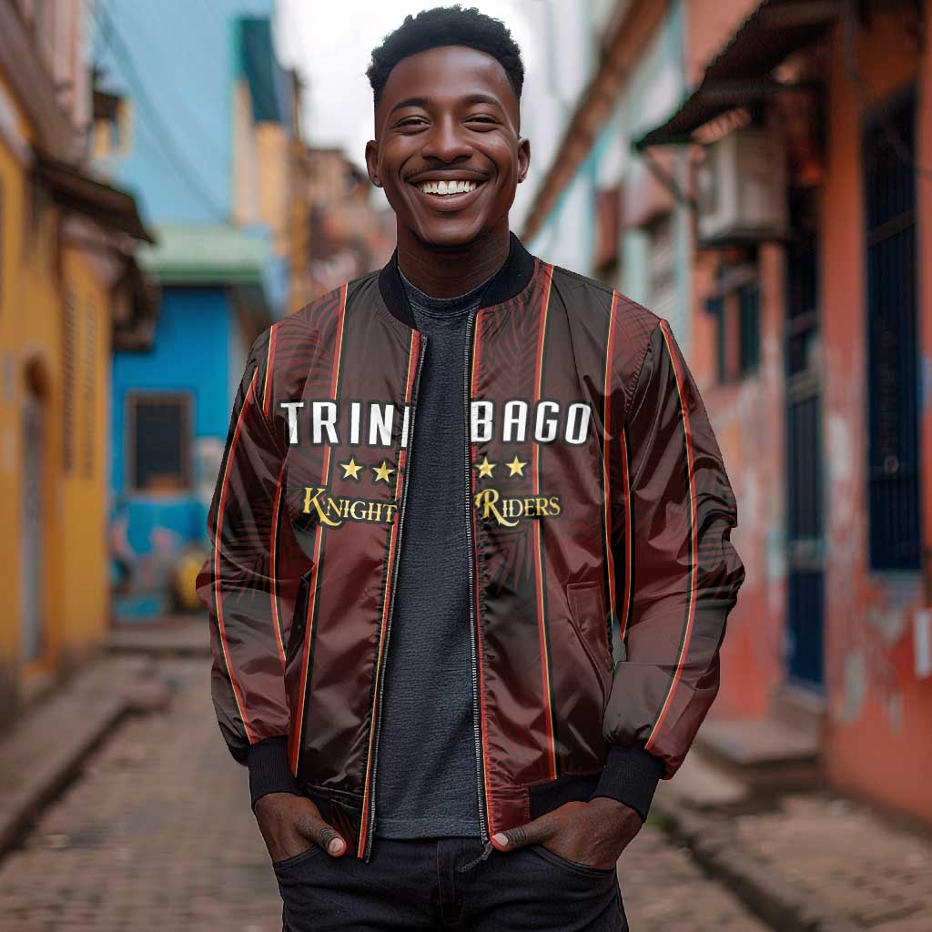 Custom Afro-Trinbago Cricket Knight Riders Bomber Jacket Palm Leaves Stripes Style - African Pride