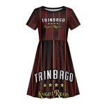 Custom Afro-Trinbago Cricket Knight Riders Kid Short Sleeve Dress Palm Leaves Stripes Style - African Pride