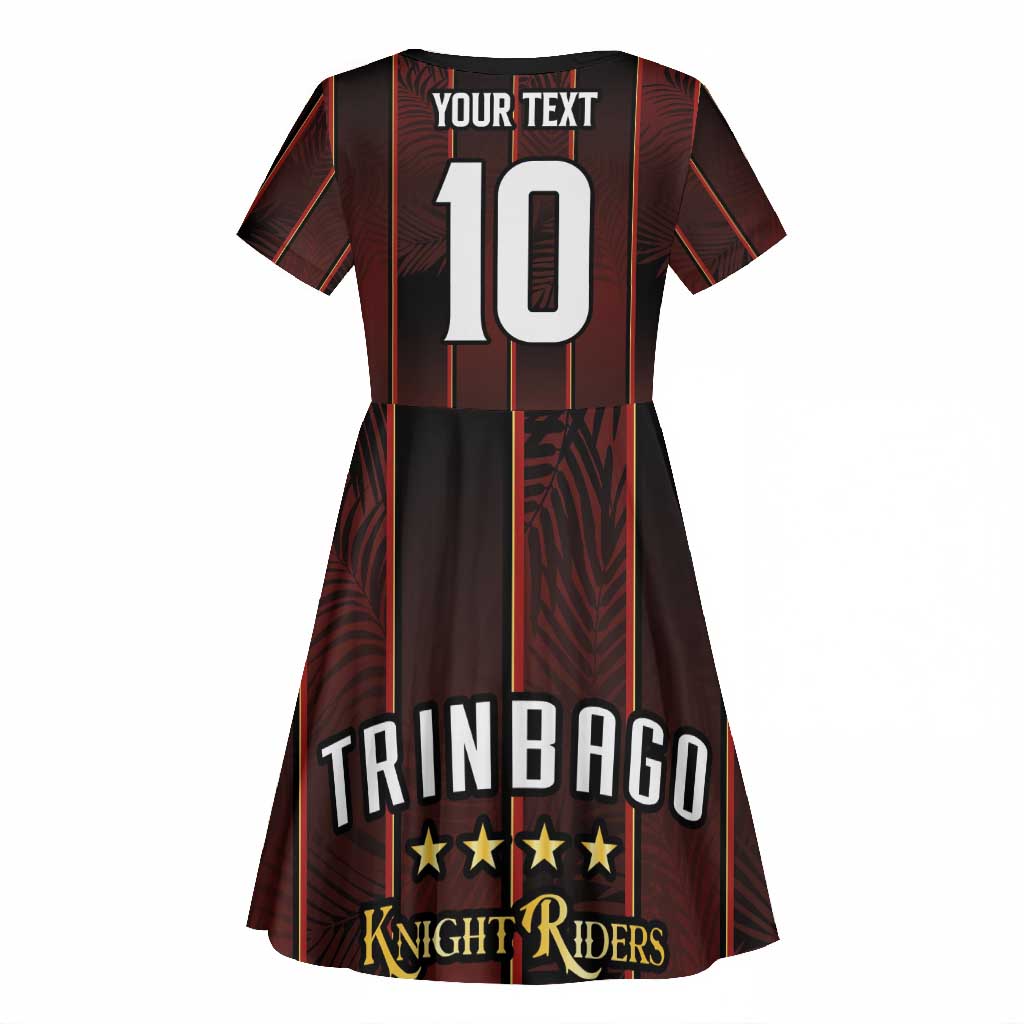 Custom Afro-Trinbago Cricket Knight Riders Kid Short Sleeve Dress Palm Leaves Stripes Style - African Pride