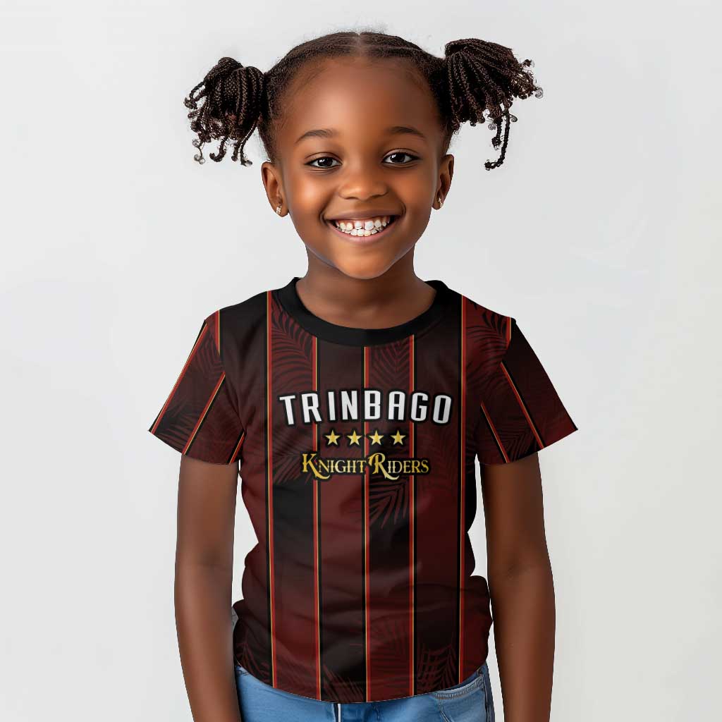 Custom Afro-Trinbago Cricket Knight Riders Kid T shirt Palm Leaves Stripes Style - African Pride