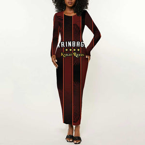 Custom Afro-Trinbago Cricket Knight Riders Long Sleeve Bodycon Dress Palm Leaves Stripes Style - African Pride