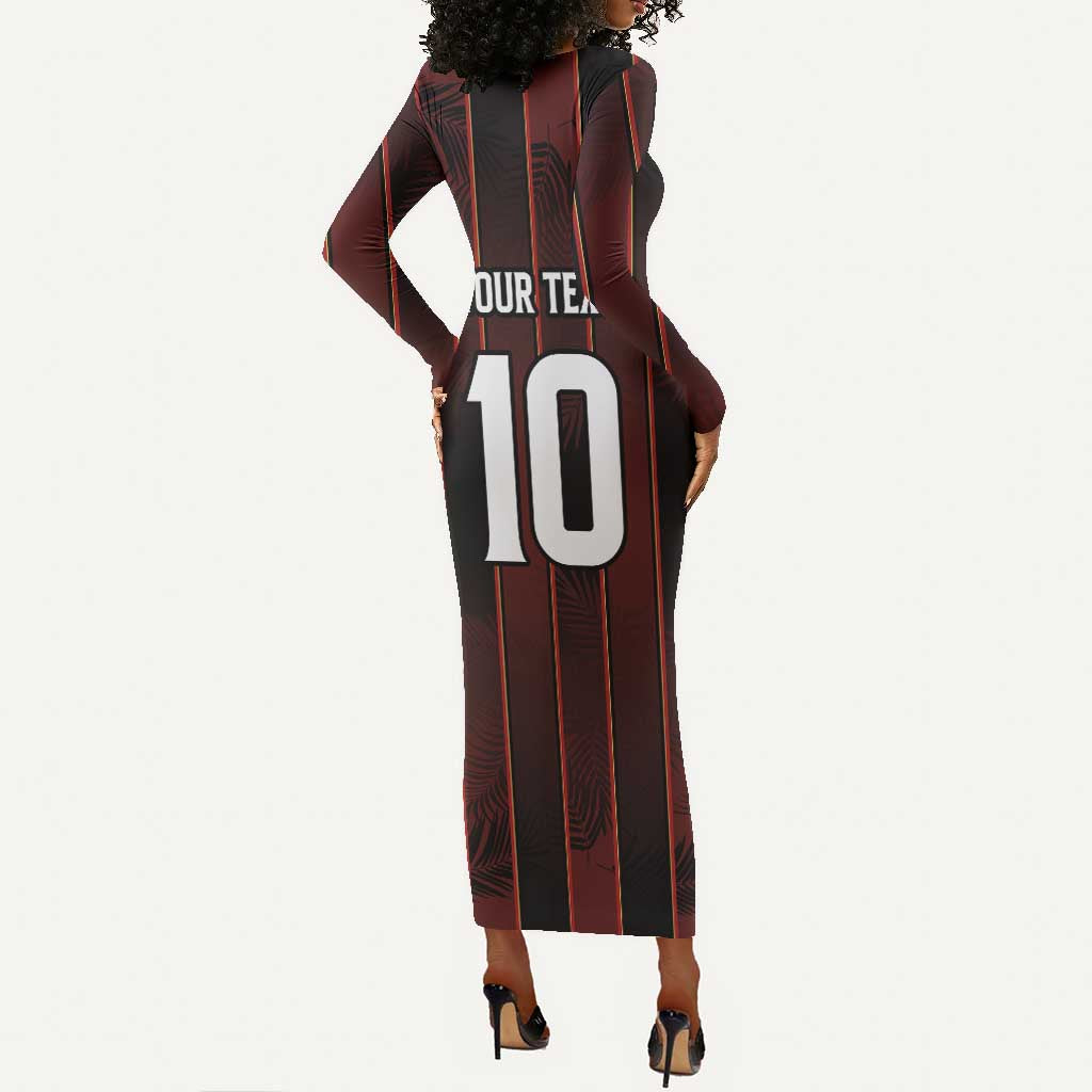 Custom Afro-Trinbago Cricket Knight Riders Long Sleeve Bodycon Dress Palm Leaves Stripes Style - African Pride