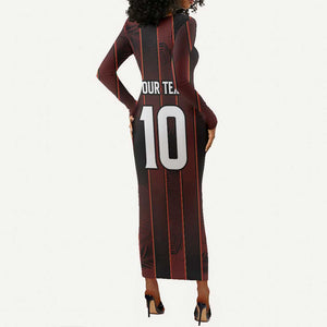Custom Afro-Trinbago Cricket Knight Riders Long Sleeve Bodycon Dress Palm Leaves Stripes Style - African Pride
