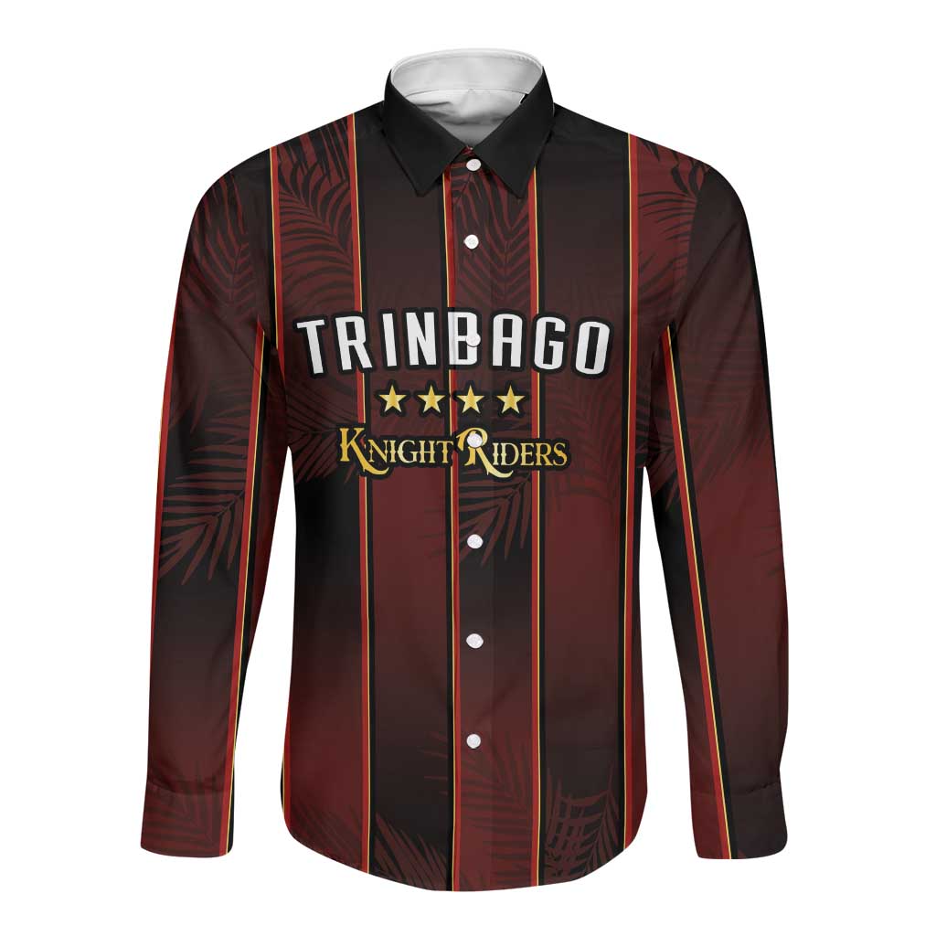 Custom Afro-Trinbago Cricket Knight Riders Long Sleeve Button Shirt Palm Leaves Stripes Style - African Pride